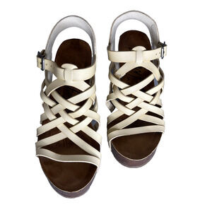 Blowfish Malibu Women's White Leather Strappy Platform Wedge Heel Sandal 8